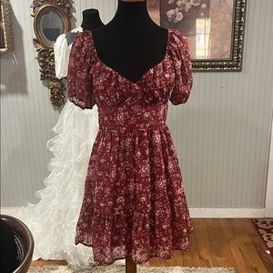 Trixxi Red Floral Puff Sleeve Mini Dress